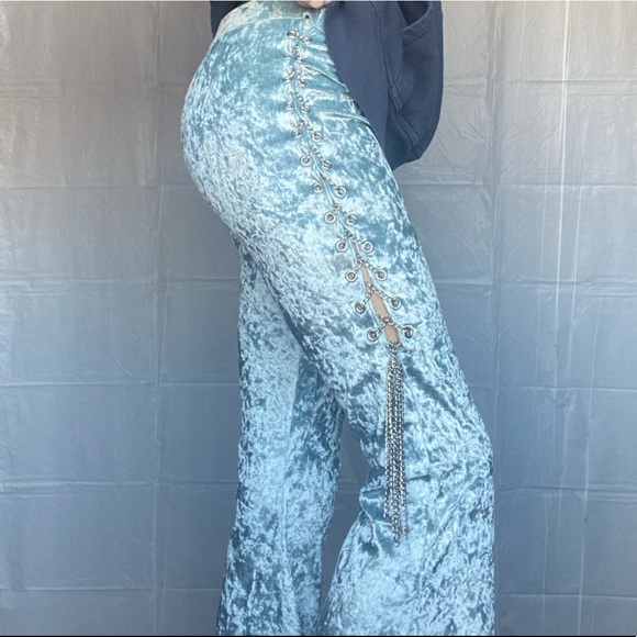Dolls Kill Pants - NWOT Dollskill CLUBEXX Large Blue Crushed Velvet With Open Sides And Chains